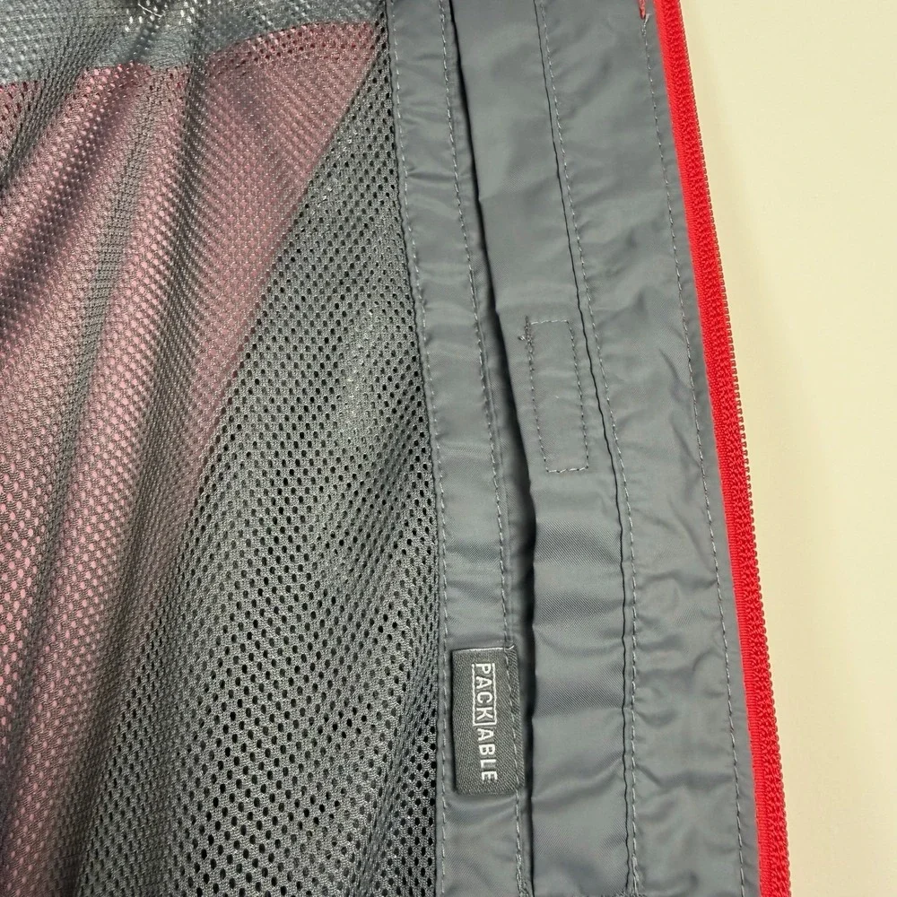 Columbia Windbreaker Jacket Size Men's XL Red Gray Hood Packable Full Zip Up